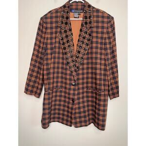 1990s Black Brown Plaid Glam Sparkle Whimsigoth Grunge Punk Academic Blazer L